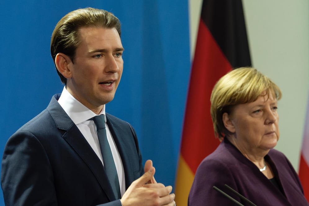 Kurz und Merkel in Berlin: "Selbstverständlich kann die Regierung aus Konservativen und Grünen in Österreich auch ein Modell für Deutschland sein."