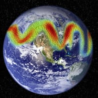 Eine Computersimulation des Polarjetstreams: Winde mit Geschwindigkeiten von bis zu 500 Stundenkilometern in Tausenden Metern Höhe haben Einfluss auf das Wetter.