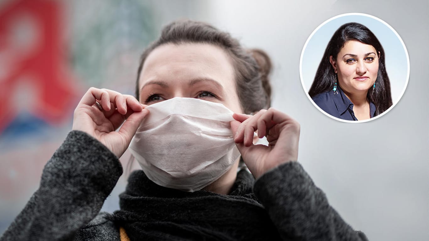 Frau mit Mundschutz: Lamya Kaddor warnt davor, dass das Coronavirus auch gefährliche Auswirkungen auf die Gesellschaft hat.