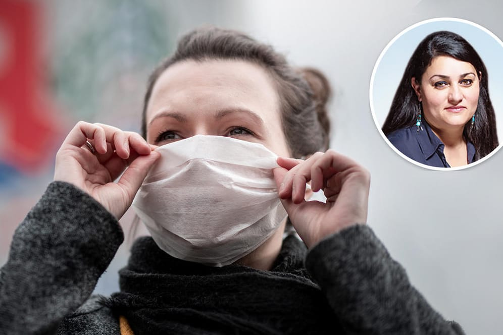 Frau mit Mundschutz: Lamya Kaddor warnt davor, dass das Coronavirus auch gefährliche Auswirkungen auf die Gesellschaft hat.