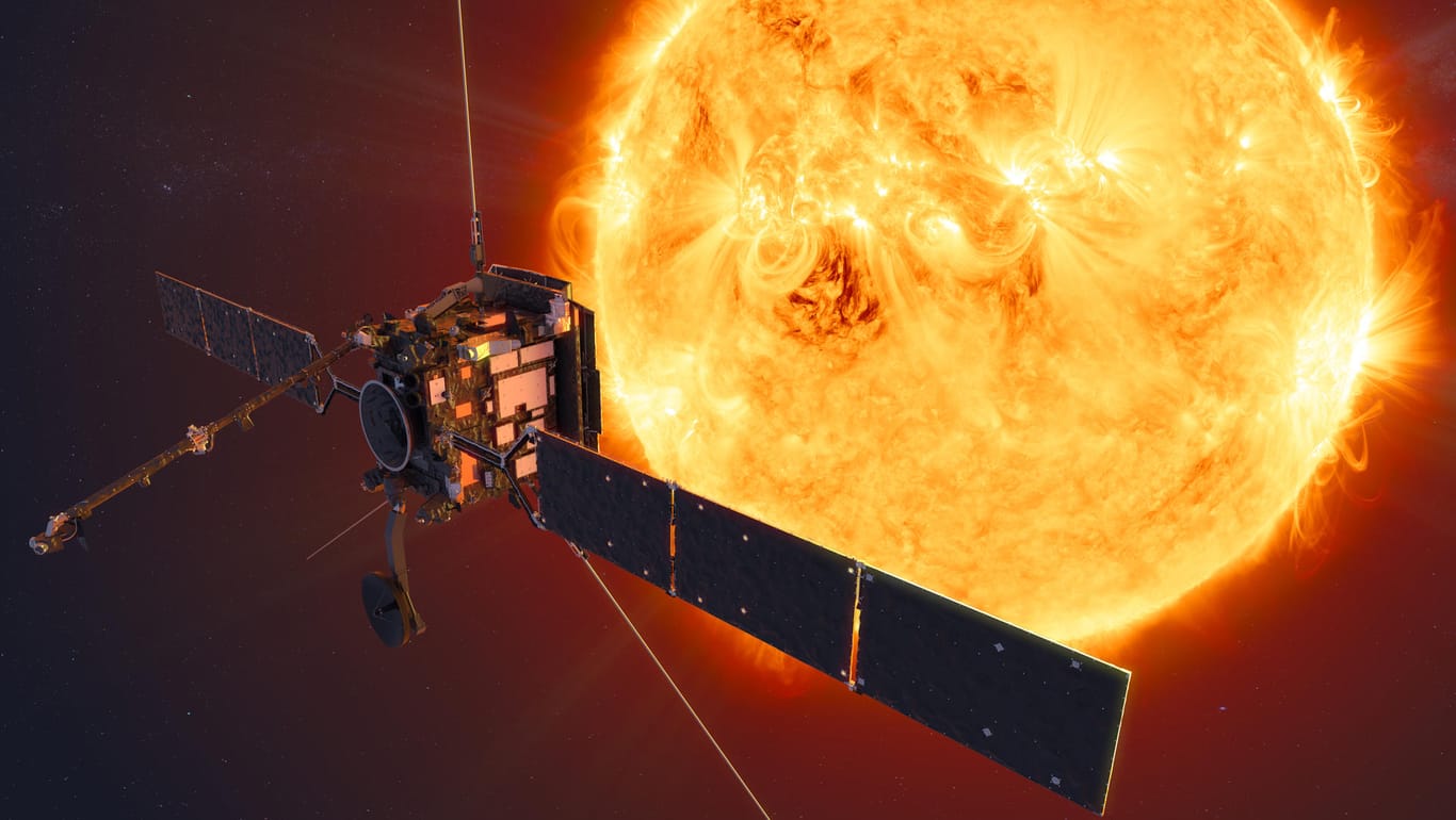 Eine Grafik der "Solar Orbiter": Die Sonde soll die innere Heliosphäre untersuchen, die stark vom Sonnenwind, den solaren Magnetfeldern und energetischen Teilchen bestimmt ist.
