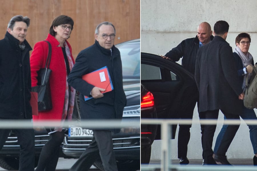 Rolf Mützenich, Saskia Esken und Norbert Walter-Borjans sowie Annegret Kramp-Karrenbauer auf dem Weg ins Kanzleramt: Am Samstag hat der Koalitionsausschuss zum Wahl-Debakel in Thüringen getagt.