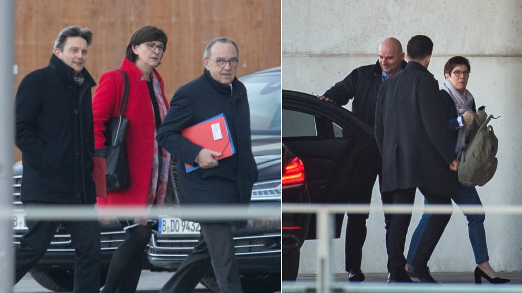 Rolf Mützenich, Saskia Esken und Norbert Walter-Borjans sowie Annegret Kramp-Karrenbauer auf dem Weg ins Kanzleramt: Am Samstag hat der Koalitionsausschuss zum Wahl-Debakel in Thüringen getagt. Rolf Mützenich, Saskia Esken und Norbert Walter-Borjans sowie Annegret Kramp-Karrenbauer auf dem Weg ins Kanzleramt: Am Samstag hat der Koalitionsausschuss zum Wahl-Debakel in Thüringen getagt.