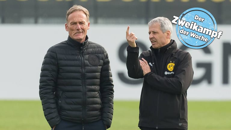 Arbeiten seit knapp anderthalb Jahren zusammen: BVB-Boss Hans-Joachim Watzke und Dortmunds Cheftrainer Lucien Favre (r.).