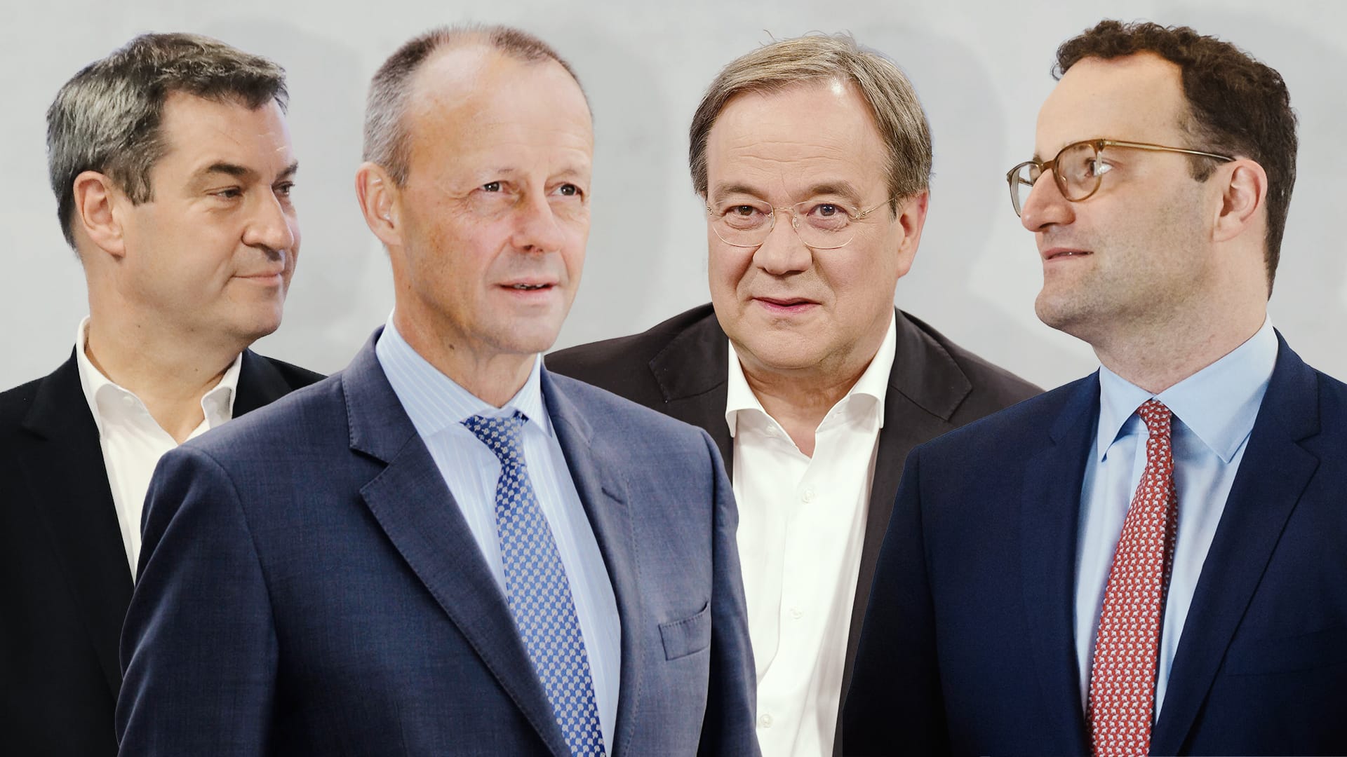 Markus Söder, Friedrich Merz, Armin Laschet und Jens Spahn (v.l.n.r.): Die CDU braucht nun einen Nachfolger als Kanzlerkandidaten.