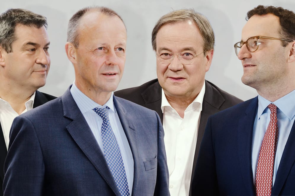 Markus Söder, Friedrich Merz, Armin Laschet und Jens Spahn (v.l.n.r.): Die CDU braucht nun einen Nachfolger als Kanzlerkandidaten.