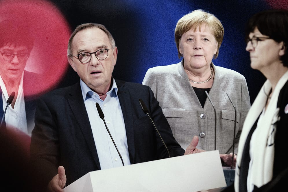Annegret Kramp-Karrenbauer, Norbert Walter-Borjans, Angela Merkel und Saskia Esken: Die CDU-Chefin zieht sich zurück – und auch die große Koalition und die SPD beben.
