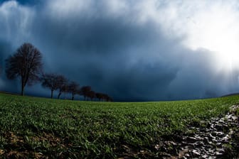 Regenwolken ziehen über ein Feld im Landkreis Göttingen: Obwohl sich das Orkantief "Sabine" verabschiedet hat, bleibt es erstmal weiter stürmisch.