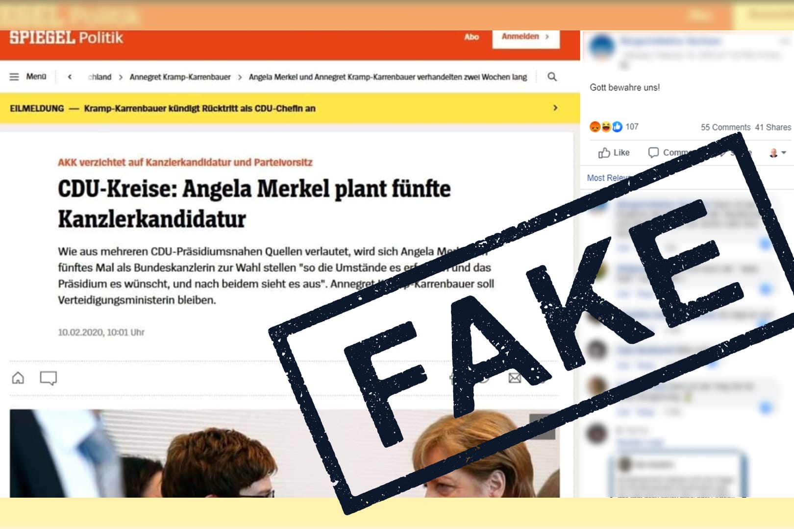 Gefälscht: Beim "Spiegel" stand dieser Text über angebliche Merkel-Pläne für eine fünfte Kanzlerkandidatur nie.