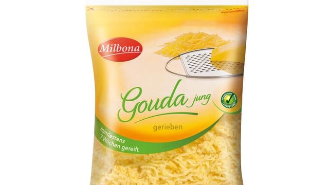 Lidl ruft den Kunden den Käse "Milbona Gouda jung gerieben" zurück.