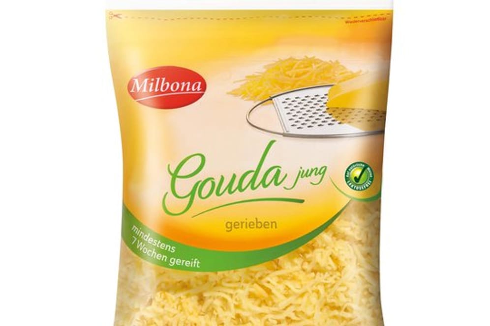 Lidl ruft den Kunden den Käse "Milbona Gouda jung gerieben" zurück.