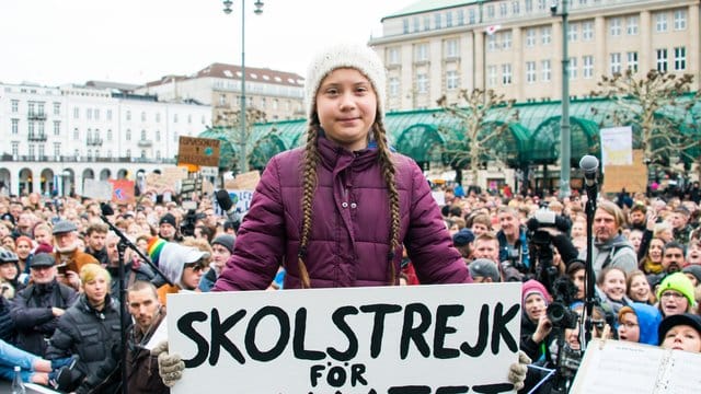 Bereits vor gut einem Jahr demonstrierte Greta Thunberg schon einmal auf dem Hamburger Rathausmarkt. Bereits vor gut einem Jahr demonstrierte Greta Thunberg schon einmal auf dem Hamburger Rathausmarkt.