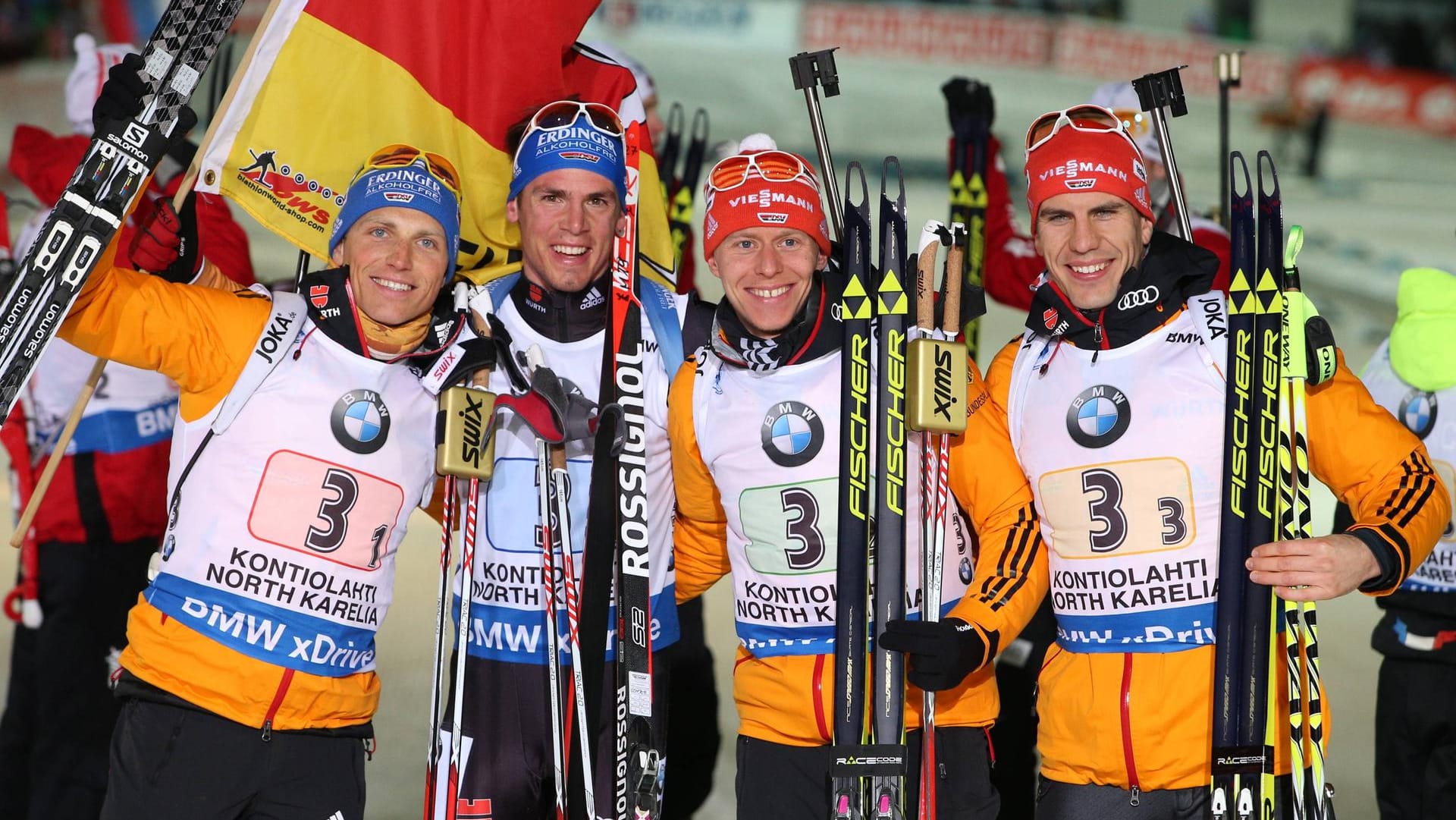 Die deutschen Biathleten: Erik Lesser, Simon Schempp, Daniel Boehm und Arnd Peiffer (l.n.r.).