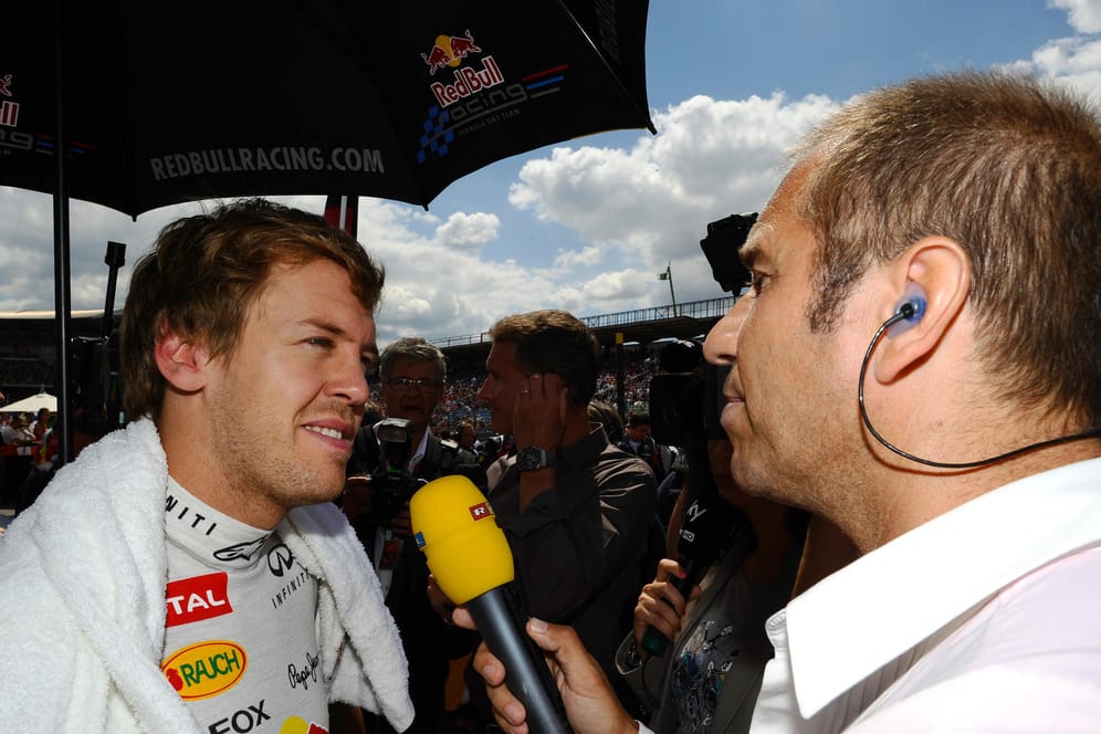 Seit Jahren ein wichtiger Teil der Formel-1-Berichterstattung: RTL-Report Kai Ebel (r.) mit Sebastian Vettel (l.).