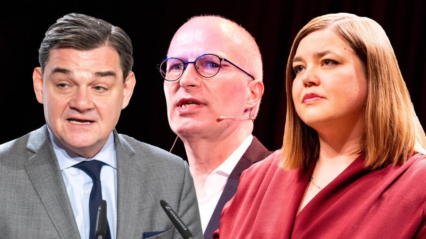 Marcus Weinberg, Peter Tschentscher und Katharina Fegebank: So stellen sich die Spitzenkandidaten von CDU, SPD und Grünen Hamburgs Zukunft vor.