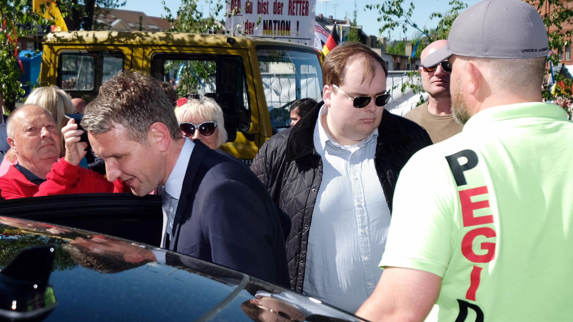 Björn Höcke, Fraktionsvorsitzender der AfD in Thüringen, bei einer Pegida-Demo 2018.