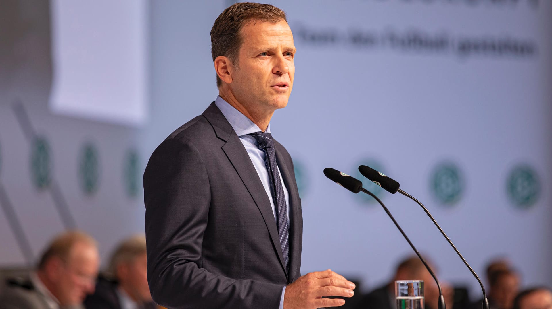 Oliver BIERHOFF, DFB Teamchef, bei Oliver Bierhoff, Direktor für Nationalmannschaften und Akademie, auf dem DFB-Bundestag im September: "Wir müssen uns massiv bewegen."Rede, 43.Ordentlicher DFB-Bundestag am 27.09.2019 in Frankfurt/ Deutschland. P