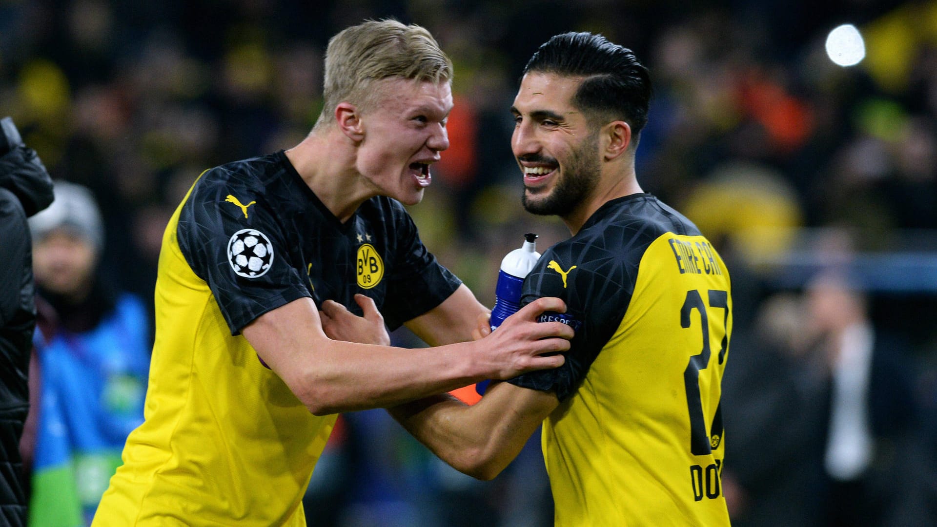 BVB: Emre Can (r.) und Erling Haaland bejubeln den Sieg über PSG.