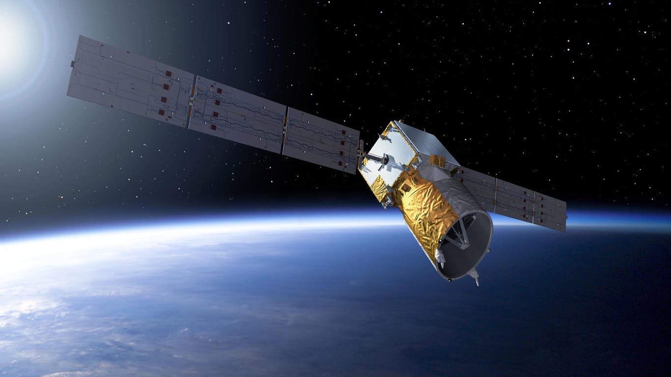 Der Erdbeobachtungssatellit "Aeolus" (Grafik): Ein Satellit der europäischen Raumfahrtagentur ESA musste einem "Starlink"-Satelliten des Raumfahrtunternehmens SpaceX ausweichen.