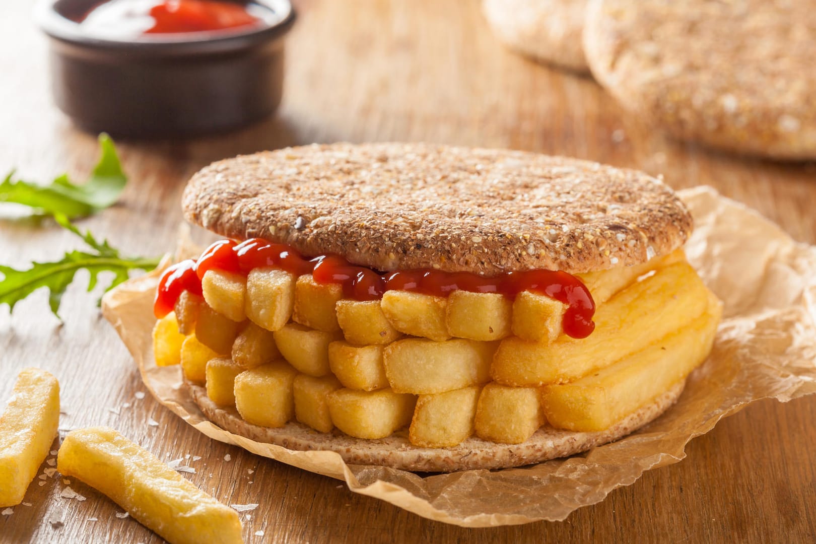 Chip Butty: Die klassische Variante besteht aus einem Sandwich mit Pommes.