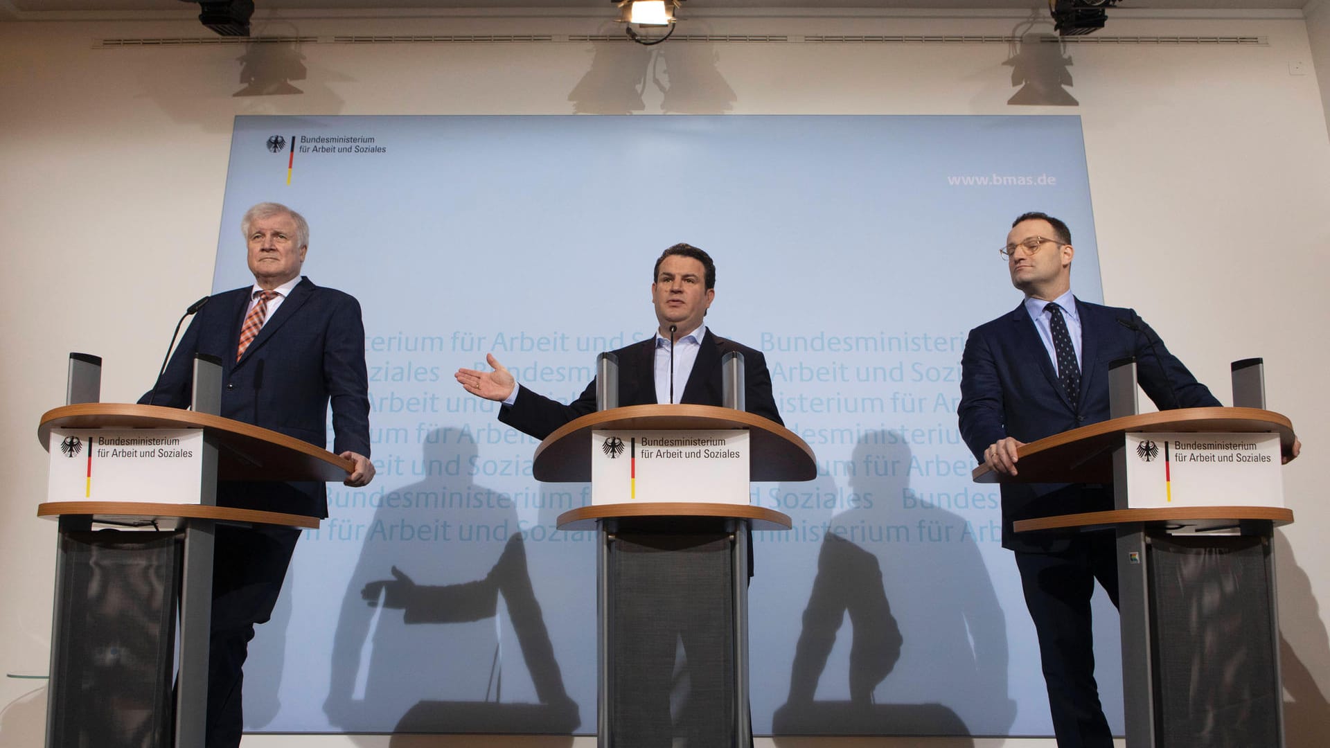 Pressekonferenz zur Grundrente: Horst Seehofer, Hubertus Heil, Jens Spahn.