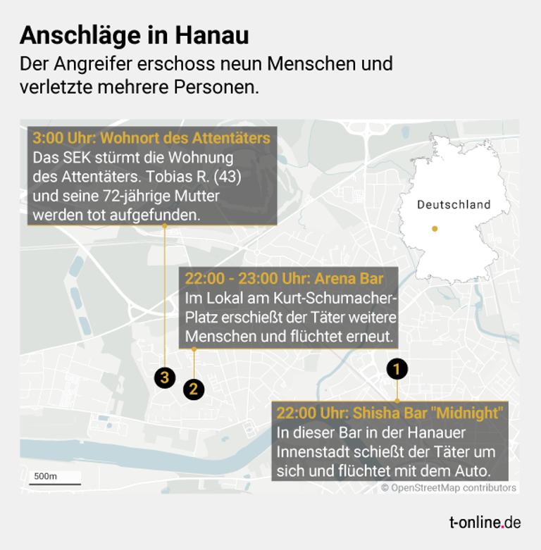 Schüsse in Hanau: Die Orte der Anschläge in Hessen.