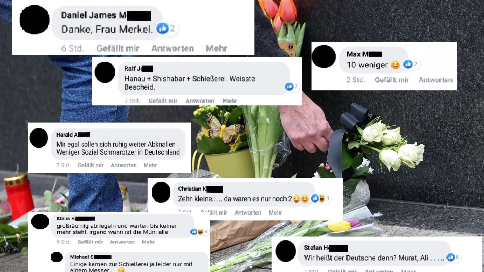 Hämische Facebook-Kommentare zum Anschlag in Hanau: Die Recherchegruppe "Die Insider" macht Screenshots von Hasskommentaren in AfD-nahen Chatgruppen.