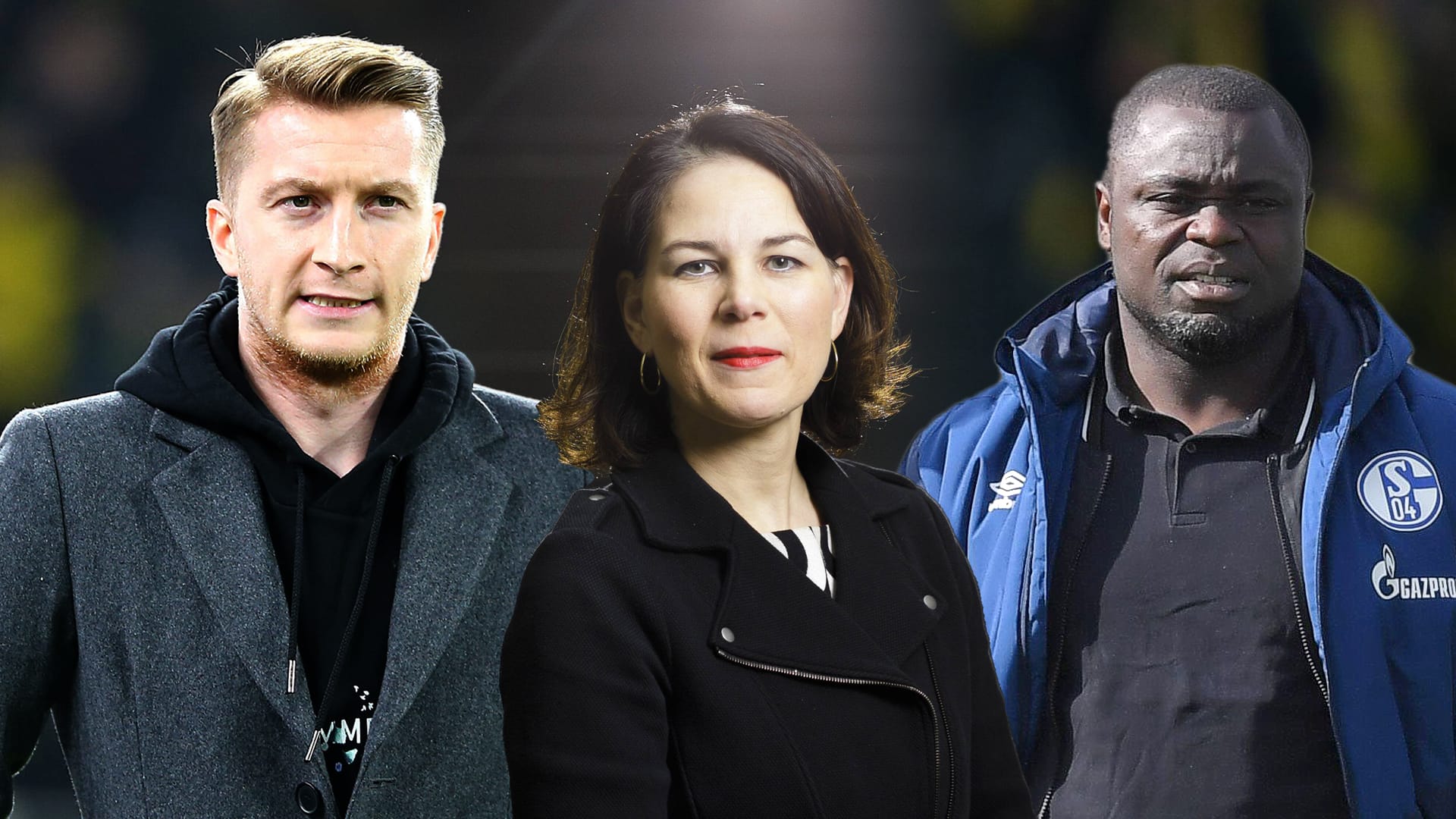 Marco Reus (l.), Annalena Baerbock (m.) und Gerald Asamoah: Alle drei Prominente haben sich klar gegen Rassismus und Hass positioniert.