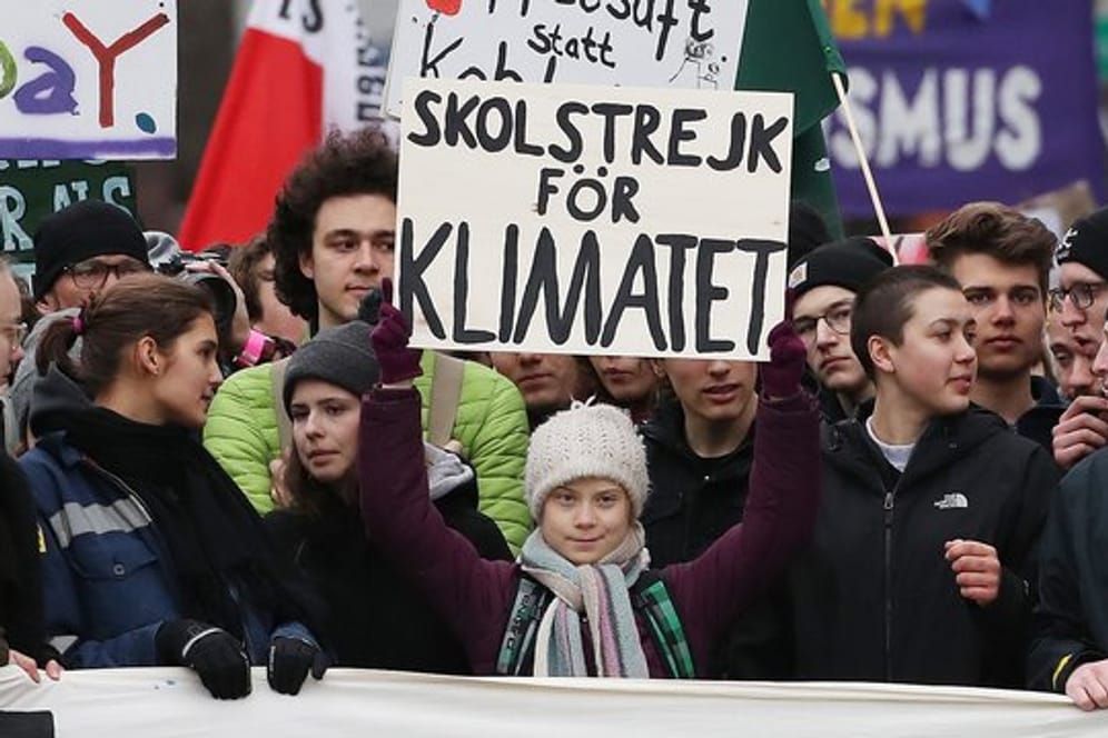 Greta Thunberg (M) nimmt an der Fridays-for-Future-Demonstration in Hamburg teil.