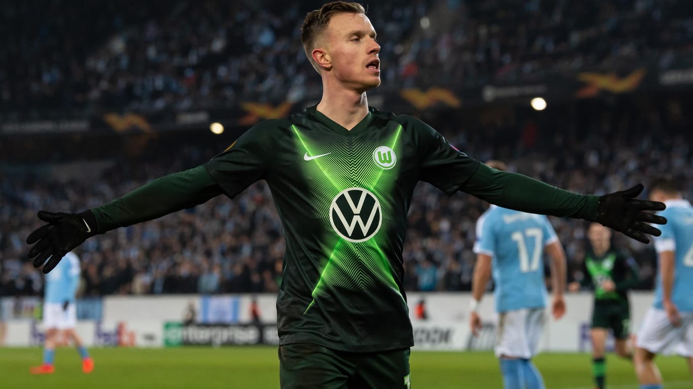 Yannick Gerhardt: Der Wolfsburger jubelt nach seinem Tor zum 2:0 gegen Malmö.