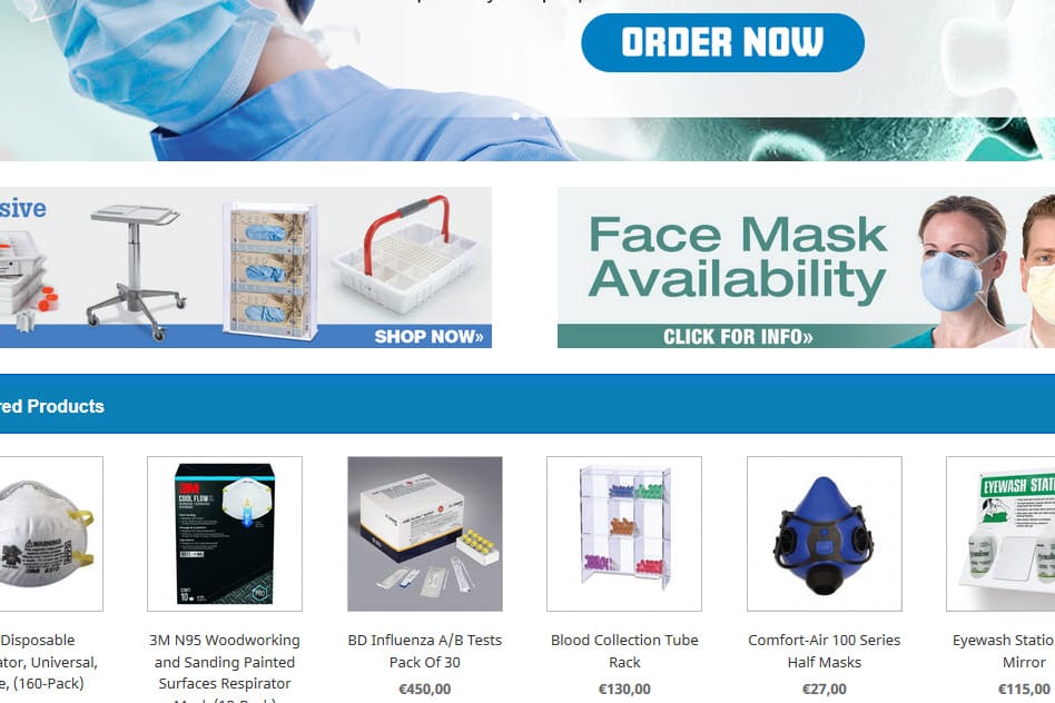 Screenshot eines angeblichen Web-Shops mit Atemmasken: Hinter der Webseite stecken Betrüger.
