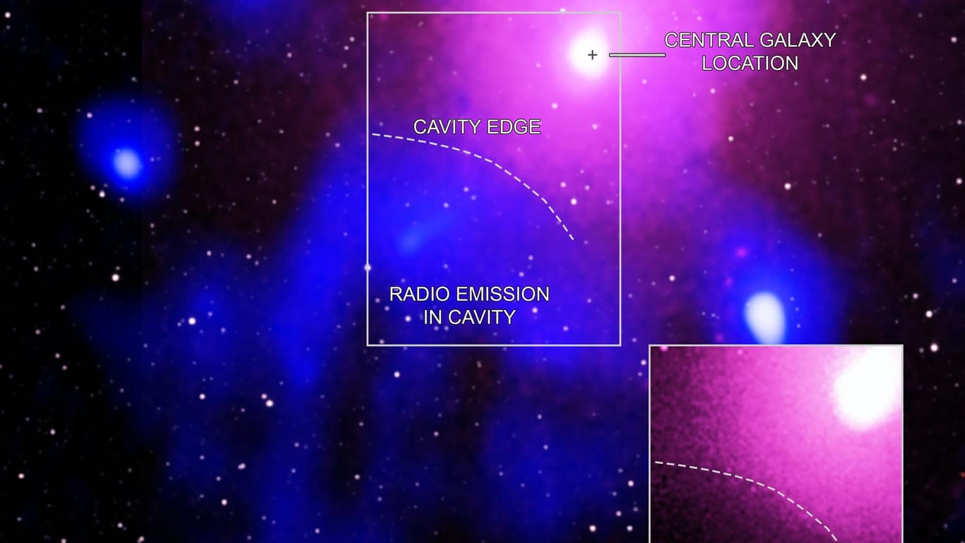 Eine Aufnahme des Ophiuchus-Galaxienhaufens: Die Explosion fand etwa 390 Millionen Lichtjahre entfernt statt.