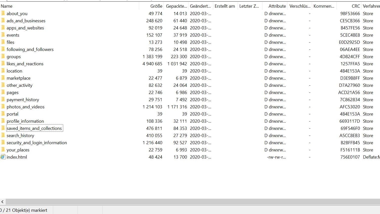 Zip-Datei mit Ordnern: Diese Datei bekommen Facebook-User, wenn sie ihre Daten abfragen.