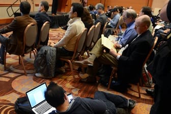 Journalisten verfolgen eine Pressekonferenz in Las Vegas (Archiv).