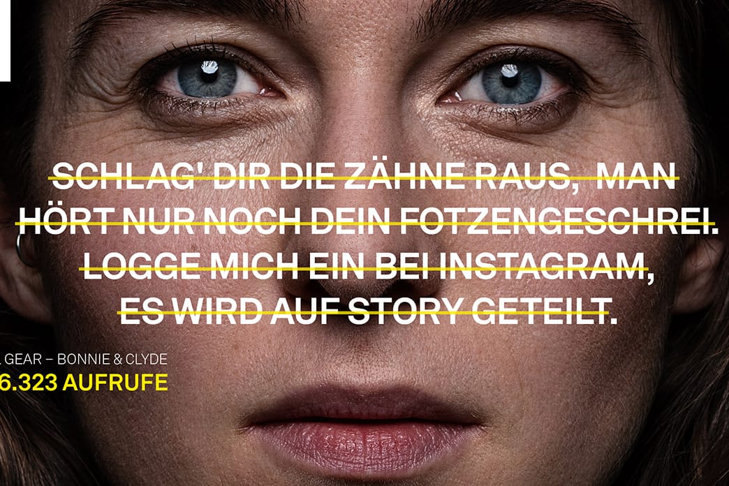 Kampagnenbild #unhatewomen: Clara S. wird mit sieben anderen Frauen zu den Gesichtern, die gewaltverherrlichende Rap-Texte anprangern.