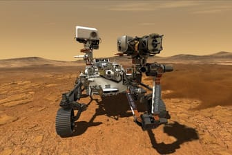 Diese Abbildung zeigt den NASA-Rover "Perseverance", der auf der Marsoberfläche im Einsatz ist.