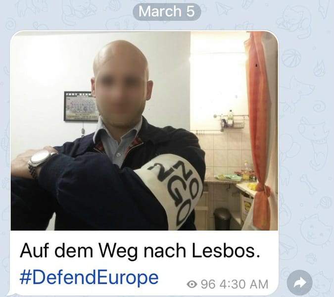 "Auf dem Weg nach Lesbos": Der Mannheimer NPD-Spitzenkandidat Jonathan S. in seinem Telegram-Kanal.