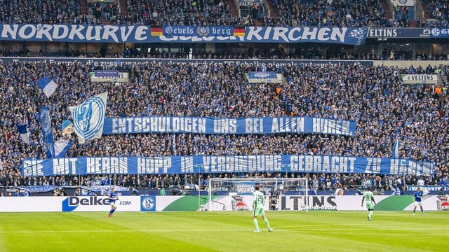 Die Schalke-Fans sorgen auch im Spiel gegen Hoffenheim mit ihren Plakaten für Aufsehen. Die Schalke-Fans sorgen auch im Spiel gegen Hoffenheim mit ihren Plakaten für Aufsehen.