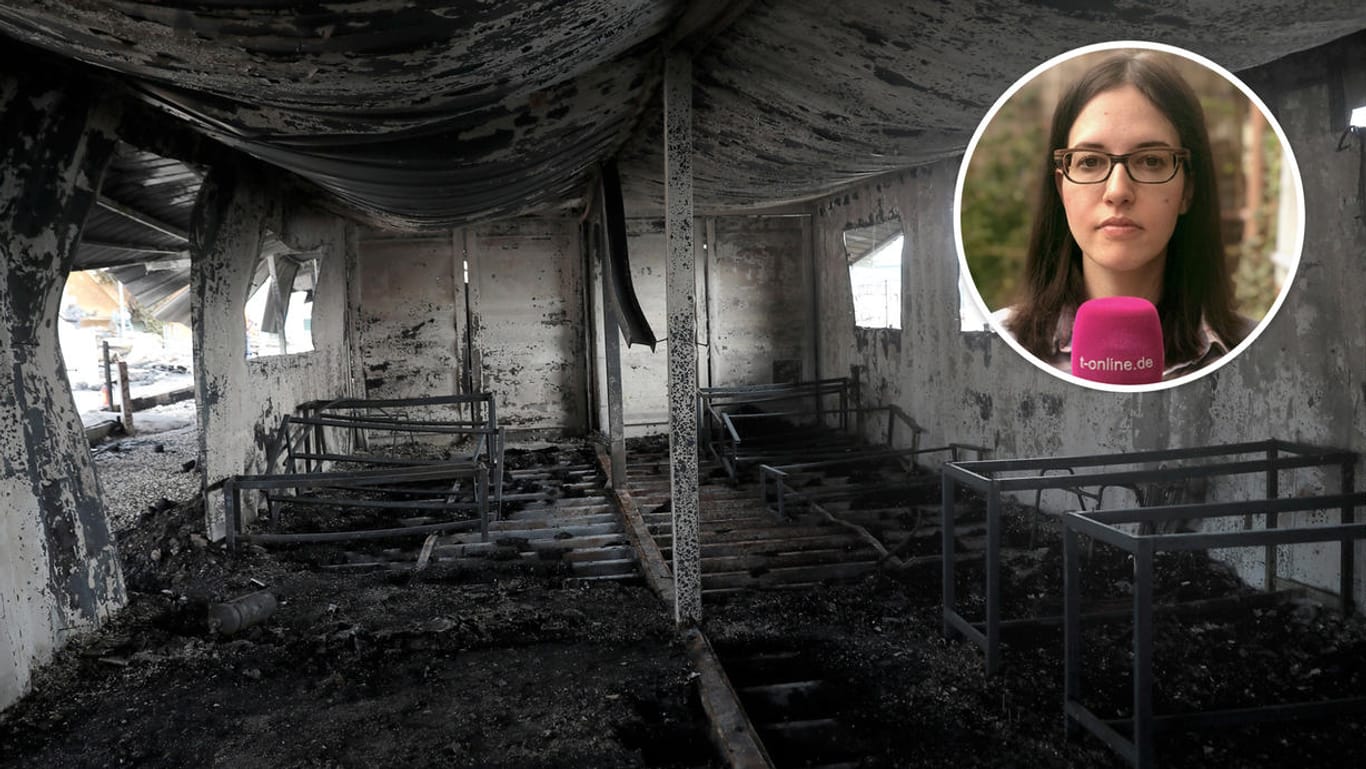Blick in das zerstörte Schulgebäude: t-online.de-Reporter Madeleine Janssen und Nathalie Rippich besuchten den Ort der Brandes.