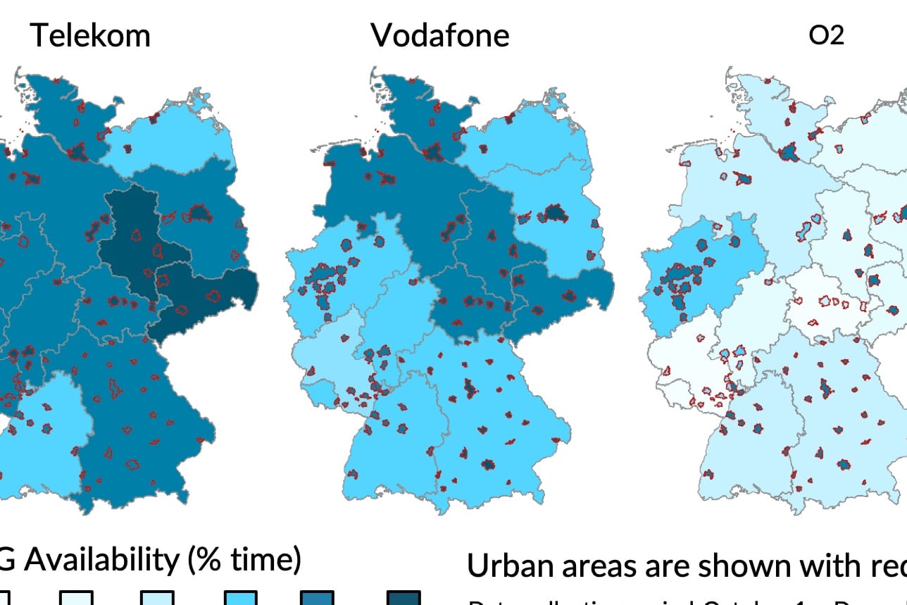 Grafik: Laut einer Studie der Firma Opensignal bietet die Telekom die beste LTE-Abdeckung im Bundesgebiet.
