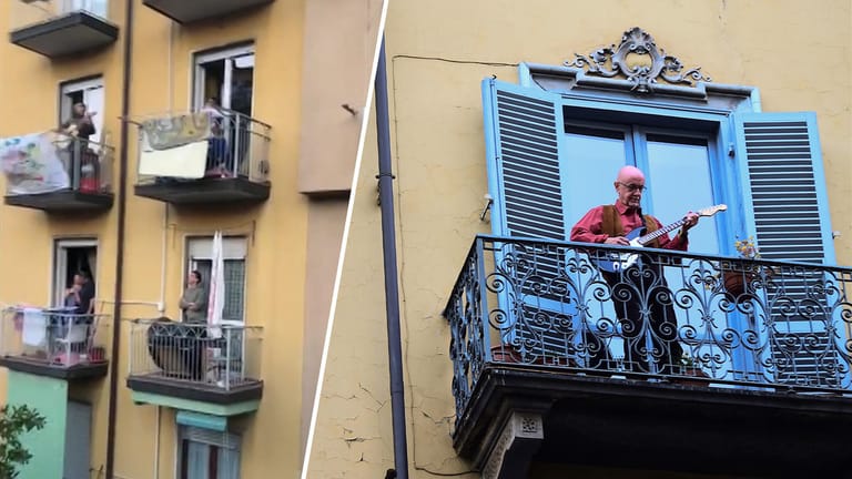 Auf zahlreichen Balkonen in Italien: In Zeiten der häuslichen Quarantäne singen Italiener in vielen Städten gemeinsam gegen die Einsamkeit an.