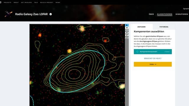 Abgleich der Daten von optischen und Radioteleskopen: Auf der Projektseite heißt es Strukturen vergleichen. Abgleich der Daten von optischen und Radioteleskopen: Auf der Projektseite heißt es Strukturen vergleichen.