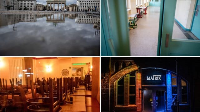 Alles leer in Berlin: der Pariser Platz mit dem Brandenburger Tor, ein Flur in einer Schule in Friedenau, ein italienisches Restaurant und der geschlossene Club Matrix. Alles leer in Berlin: der Pariser Platz mit dem Brandenburger Tor, ein Flur in einer Schule in Friedenau, ein italienisches Restaurant und der geschlossene Club Matrix.