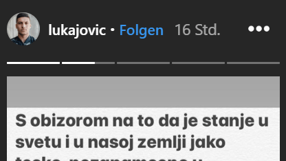 Luka Jovic erklärt bei Instagram seine Flucht aus der Corona-Isolation.