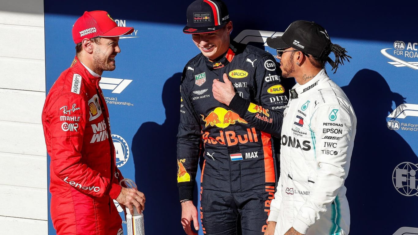 Formel-1-Größen Vettel, Verstappen, Hamilton (v. li.): Fahren die Stars einzelne Rennen virtuell?