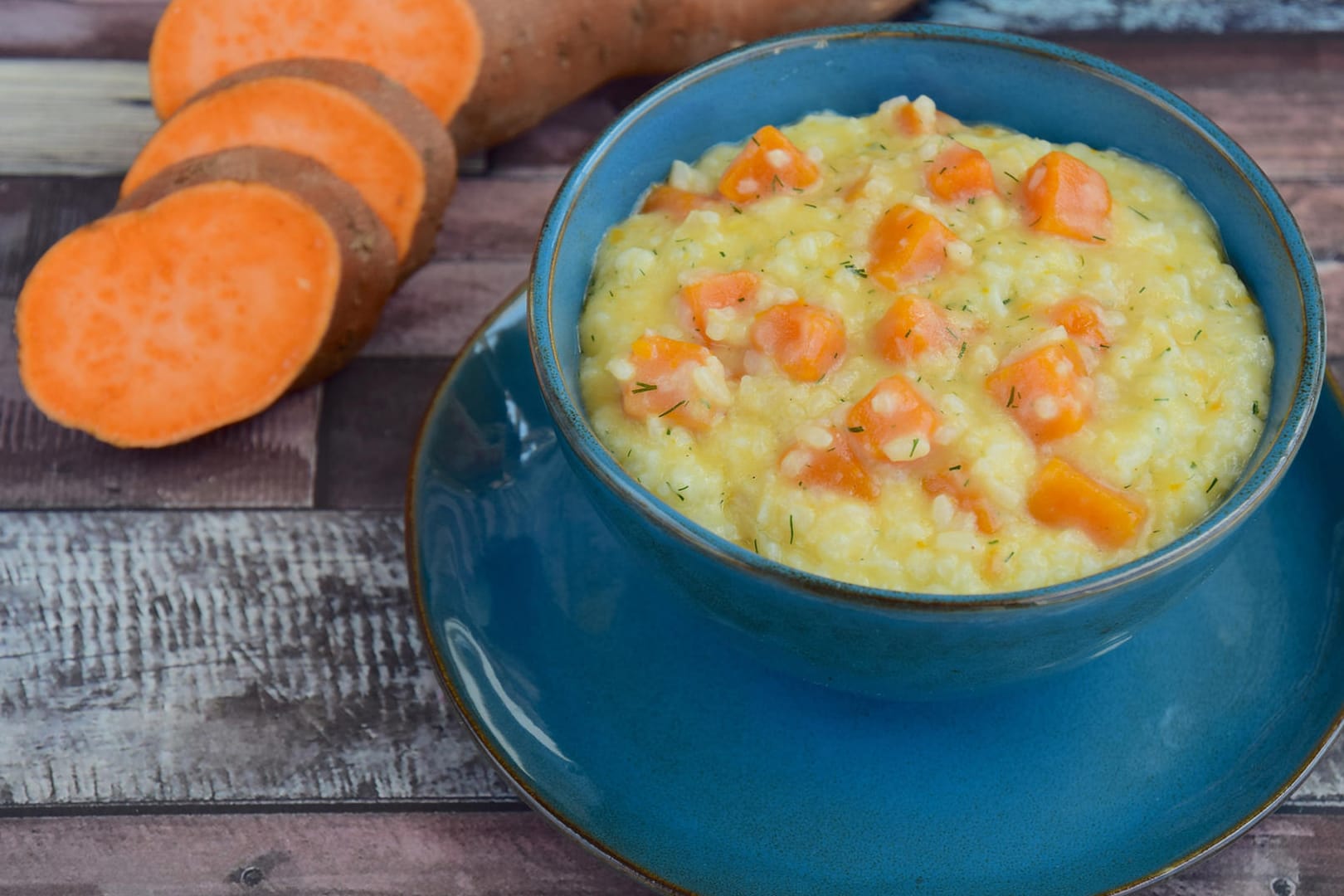 Risotto mit Süßkartoffel: Wer keine frische Süßkartoffel zur Hand hat, kann auch welche aus der Dose verwenden.