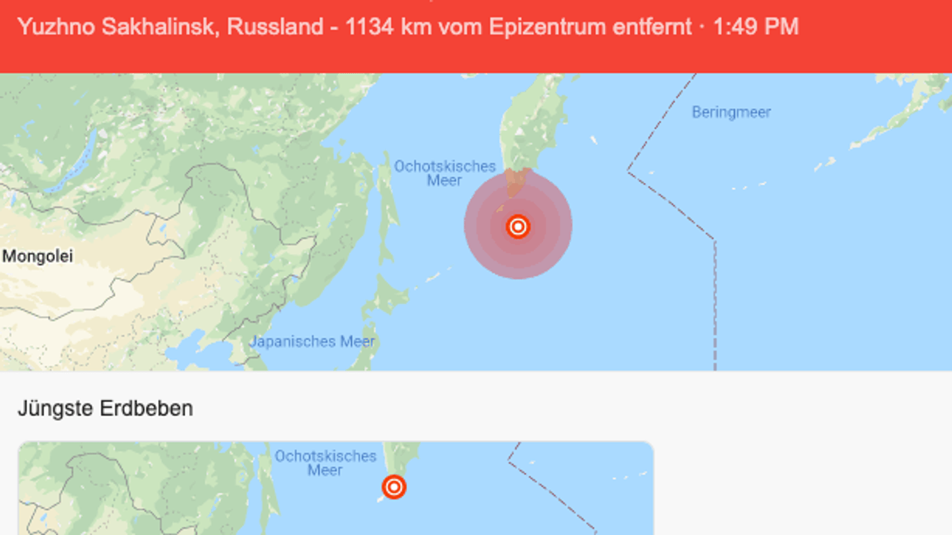Ein heftiges Erdbeben hat die russische Pazifikküste erschüttert: Für Nordamerika besteht offenbar keine Tsunami-Gefahr.