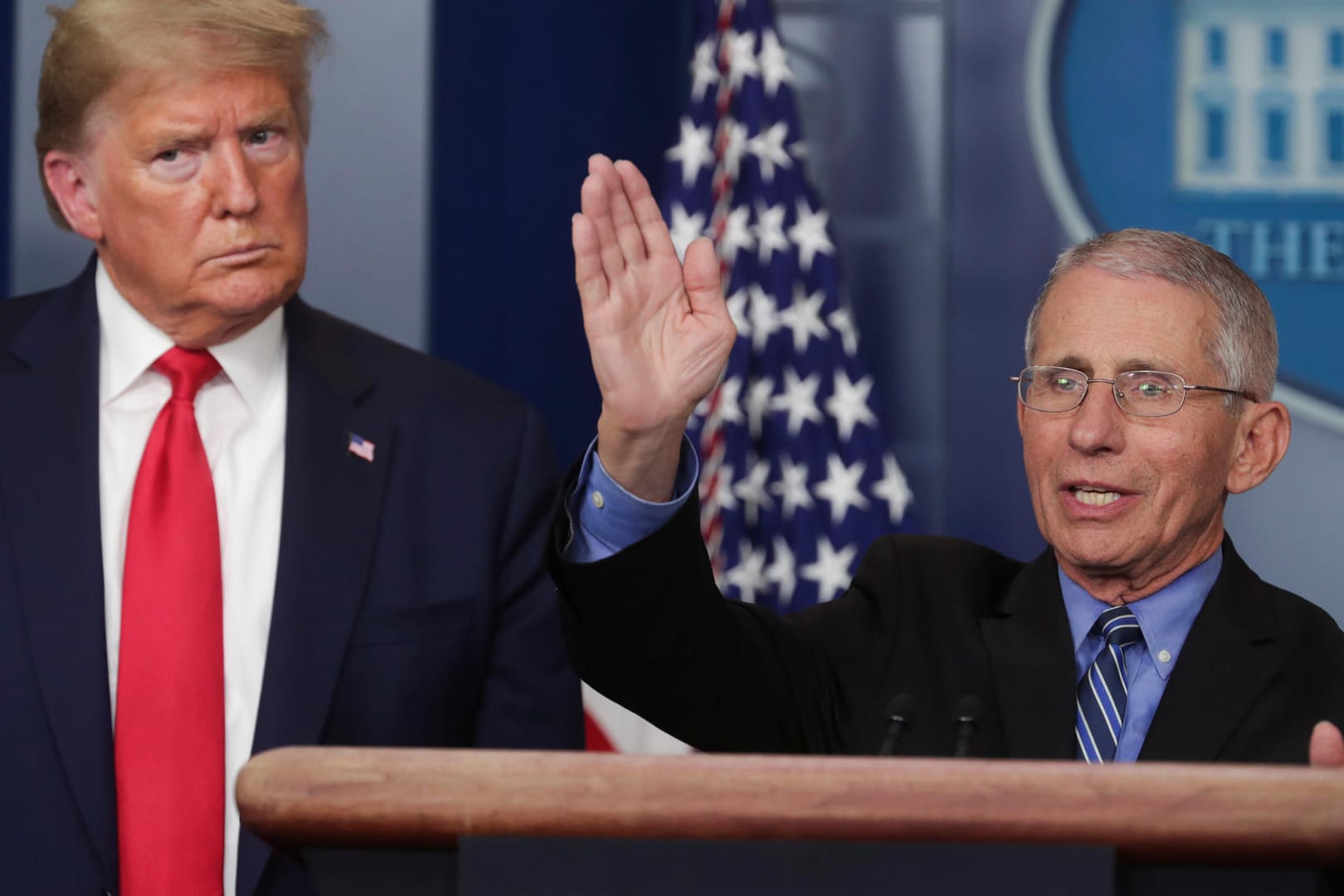 Donald Trump, Anthony Fauci: In der Corona-Krise heißt es oft Präsident gegen Experten.