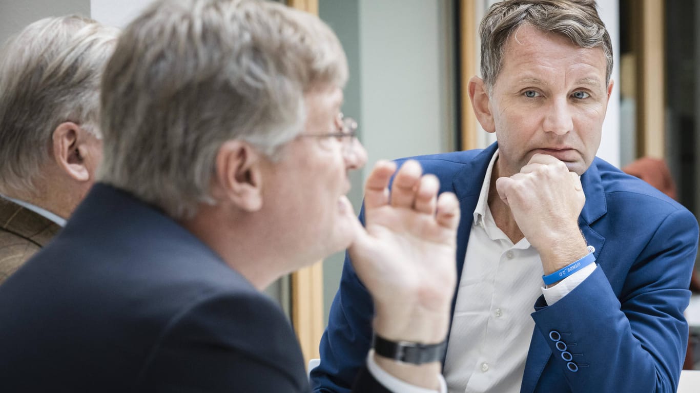 Flügelgründer Björn Höcke (r.) mit Parteichef Jörg Meuthen: Der sich angeblich in Auflösung befindliche Flügel attackiert den Vorsitzenden scharf.