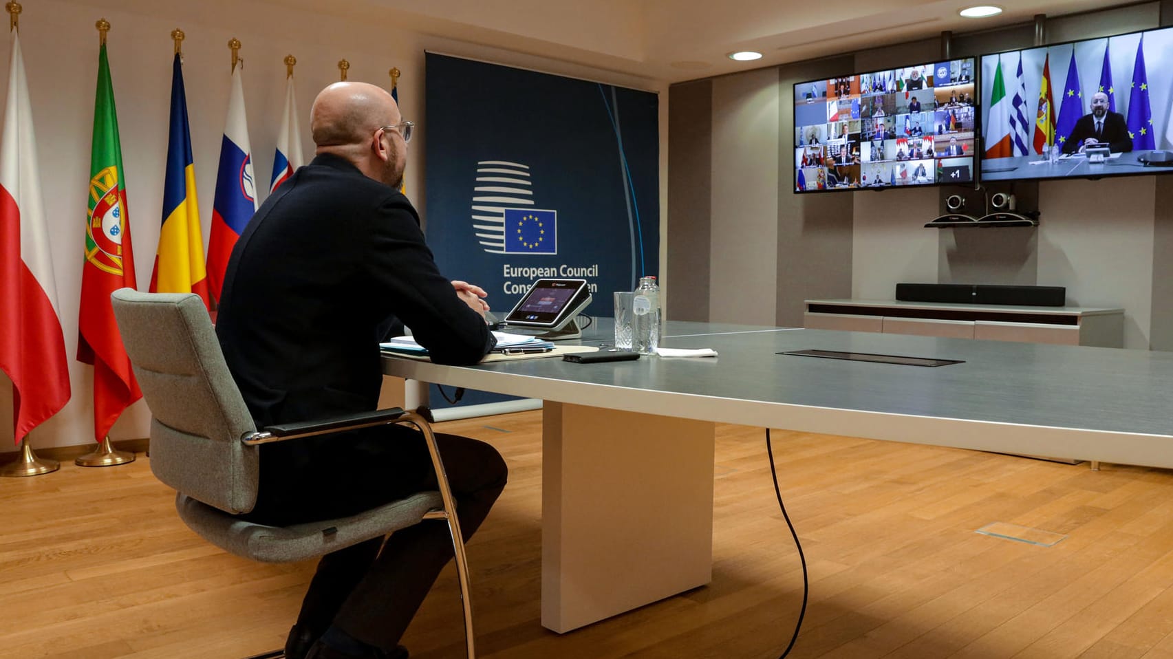 Charles Michel in Brüssel: Der Präsident des Europäischen Rates nimmt an einem der Video-Gipfel vom Donnerstag teil. onavirus - G20 Video-Gipfel